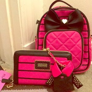 Betsey Johnson Backpack Wallet Bag Charm Set